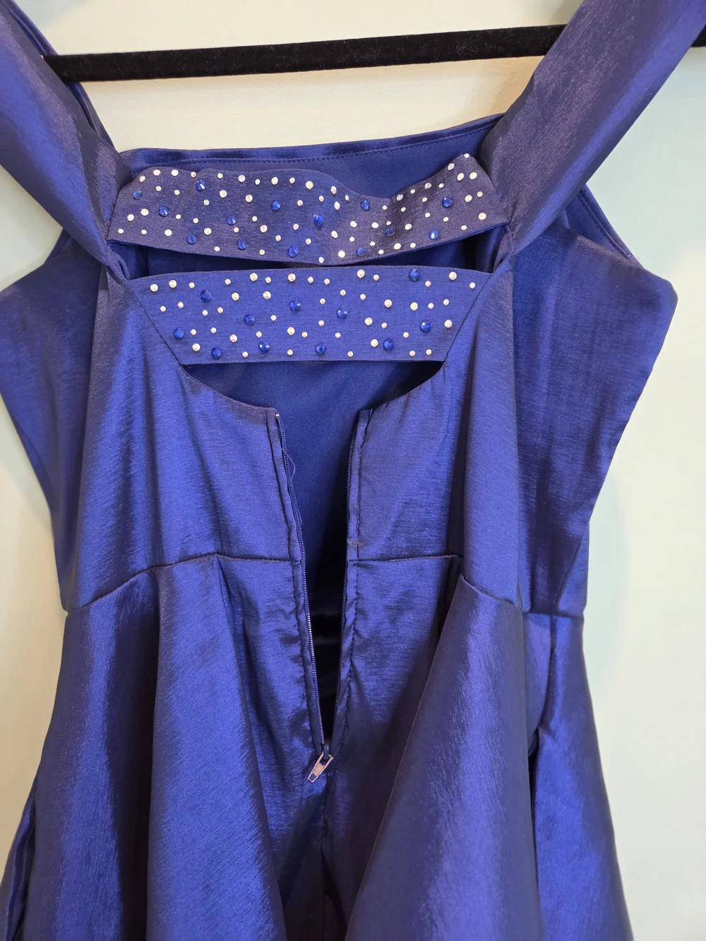 Midnight Doll Royal Blue Iridescent Fit & Flare Mini Dress Rhinestone Back Jr. 7 - Picture 6 of 13